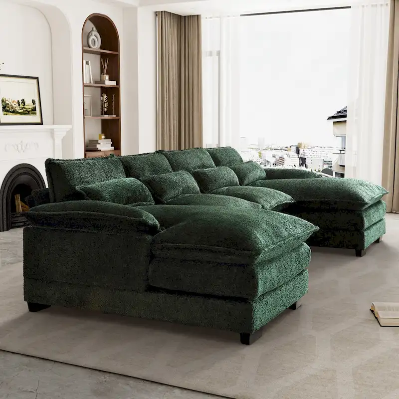 Ouyessir Large Chenille Fabric U-shaped Sectional Sofa with Cushions