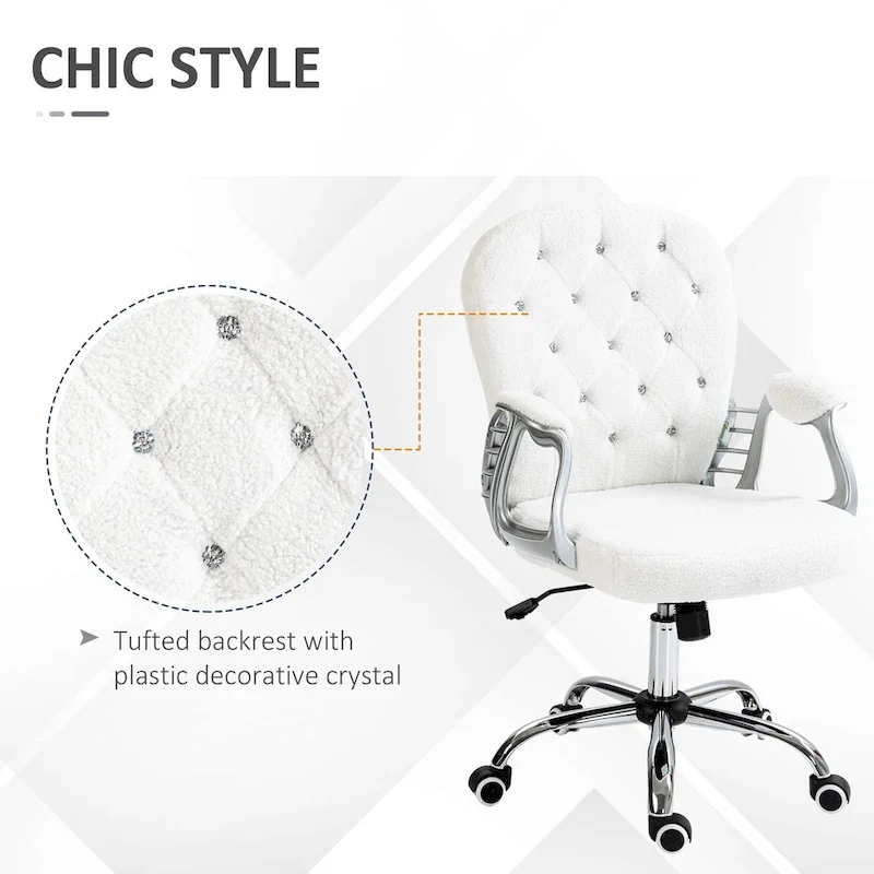 Vanity Middle Back Office Chair Tufted Backrest Swivel Rolling Wheels Task Chair with Height Adjustable Armrests