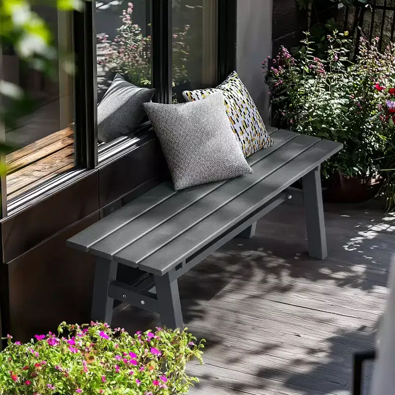 Karl Home | 47 In. HDPE Patio Bench with Metal Legs