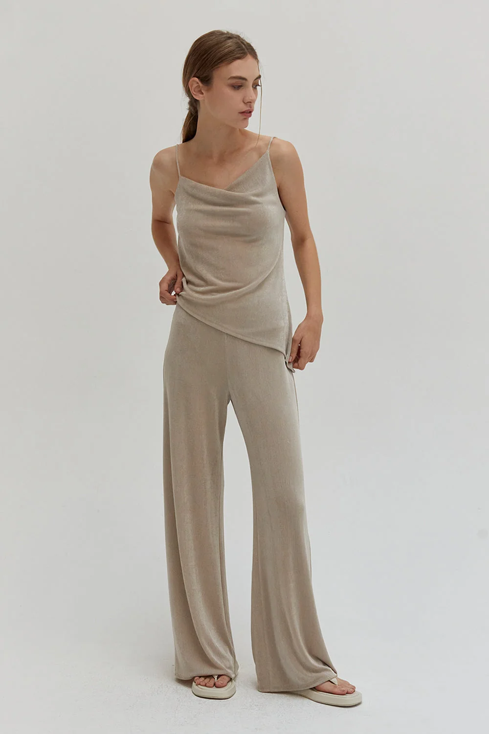High Waisted Wide Leg Slinky Knit Easy Pants