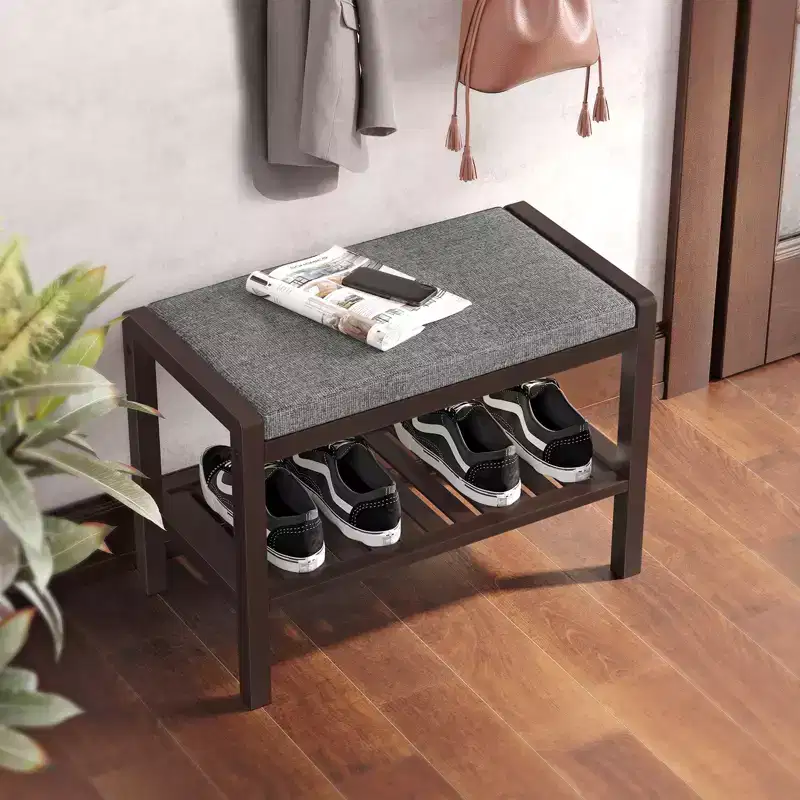 Shoe Rack Bench with Cushion Upholstered Padded Seat, Storage Shelf, Shoe Organizer