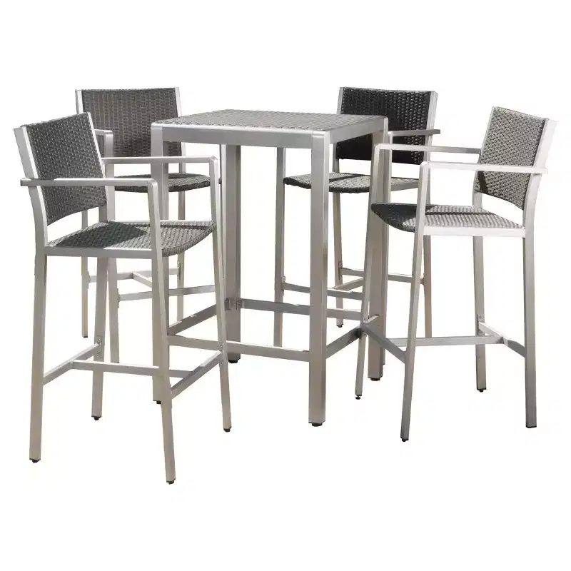 Cape Coral 5pc All-Weather Wicker/Metal Patio Bar Set with 4 Stools - Gray - Christopher Knight Home