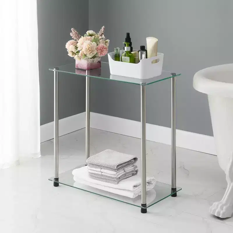 Breighton Home Designs2Go Classic Glass 2 Tier Chairside End Table in Glass/Chrome