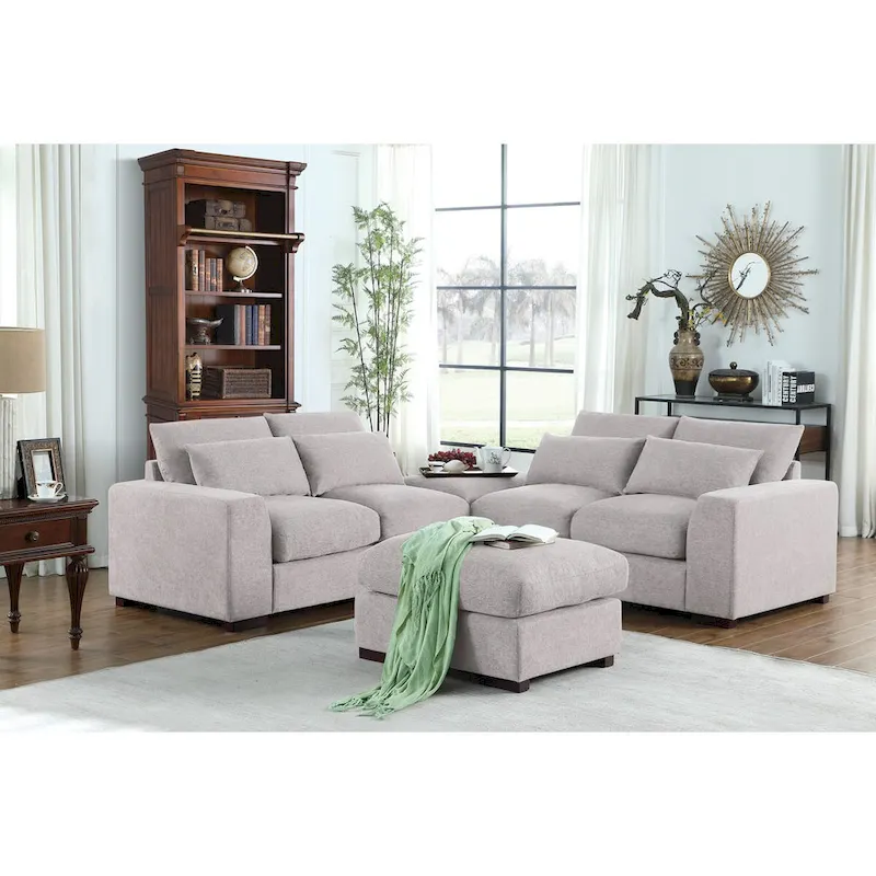 Tatman Linen Blend Sectional with Two Ottomans - 123.24W x 37.8D x 34.25H
