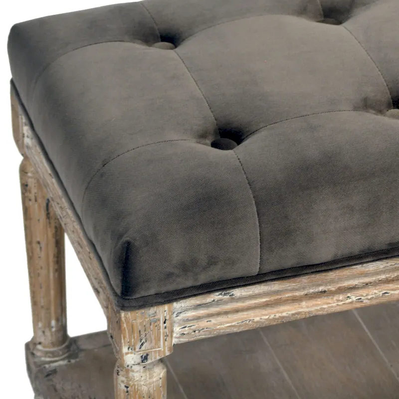 Mariel Upholstered Bench with Tufting and Shelf, Charcoal Grey