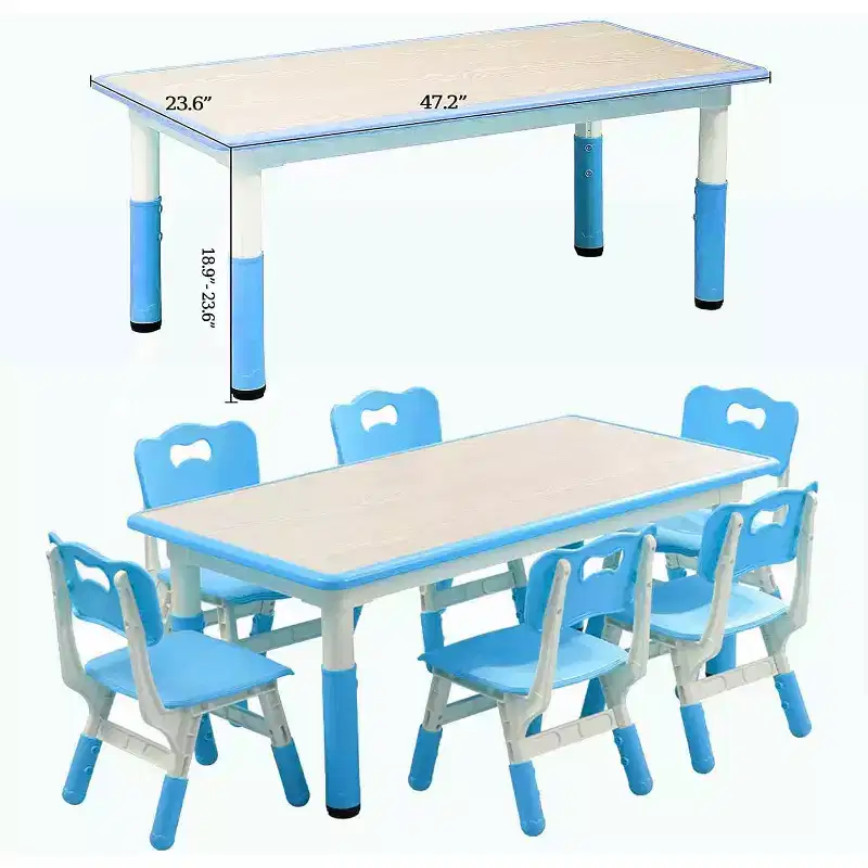 Kids Table and Chairs Set, Height Adjustable Desk With 6 Seats for Ages 2-10,Arts & Crafts Table,Graffiti Desktop, Non-Slip Legs, Max 300lbs