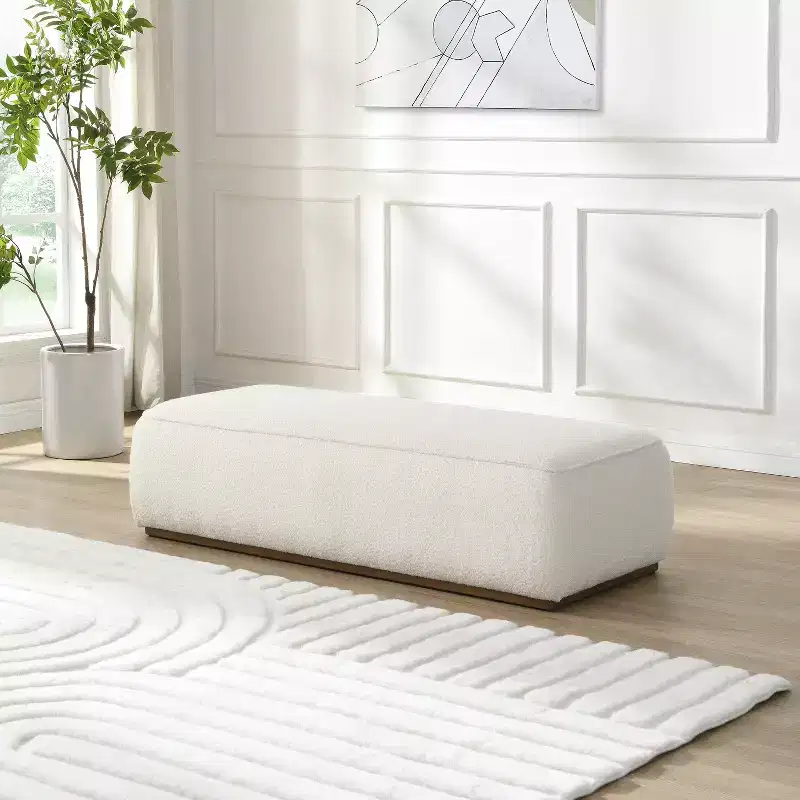 Christopher Knight Home Claire Modern Boucle Rubberwood Upholstered Ottoman