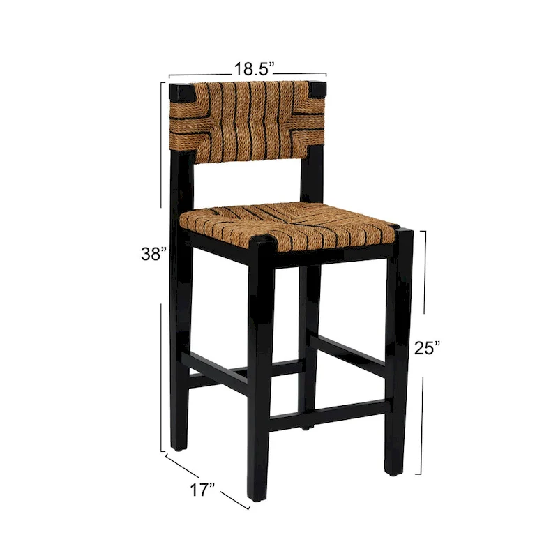 Solid Wood and Natural Woven Seagrass Rope Counter Stool