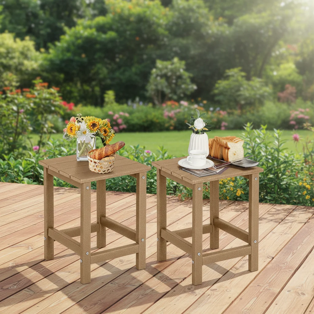 Outdoor Patio Side Table Set of 2 - HDPE Weather Resistant, 14W