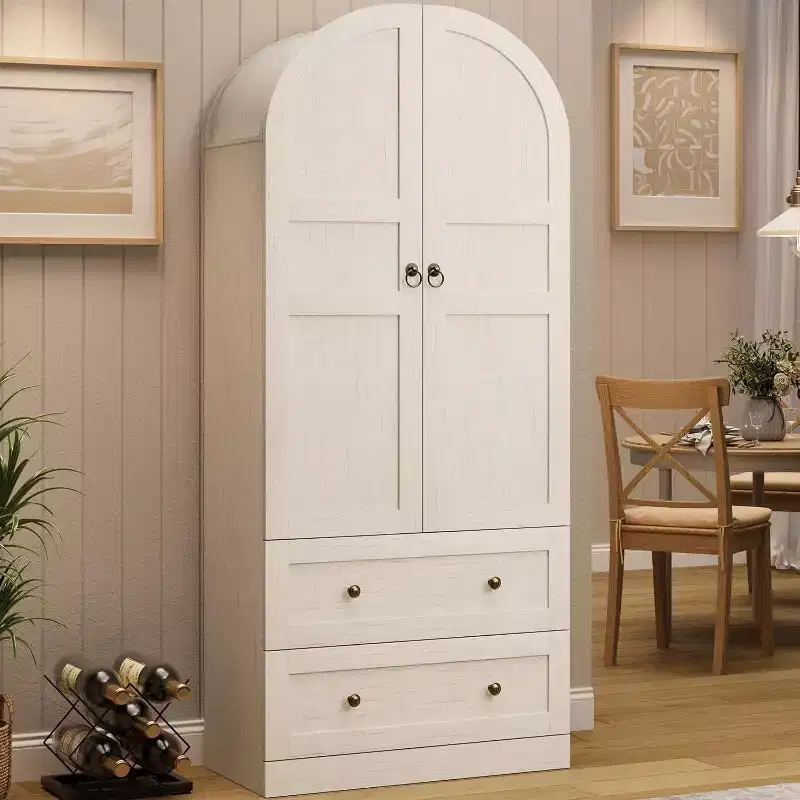 72-Inch Tall Modern Farmhouse Pantry Cabinet with Arched Doors and Drawers, Large Wood Storage Cabinet with Thickened Shelves, Ideal for Kitchen