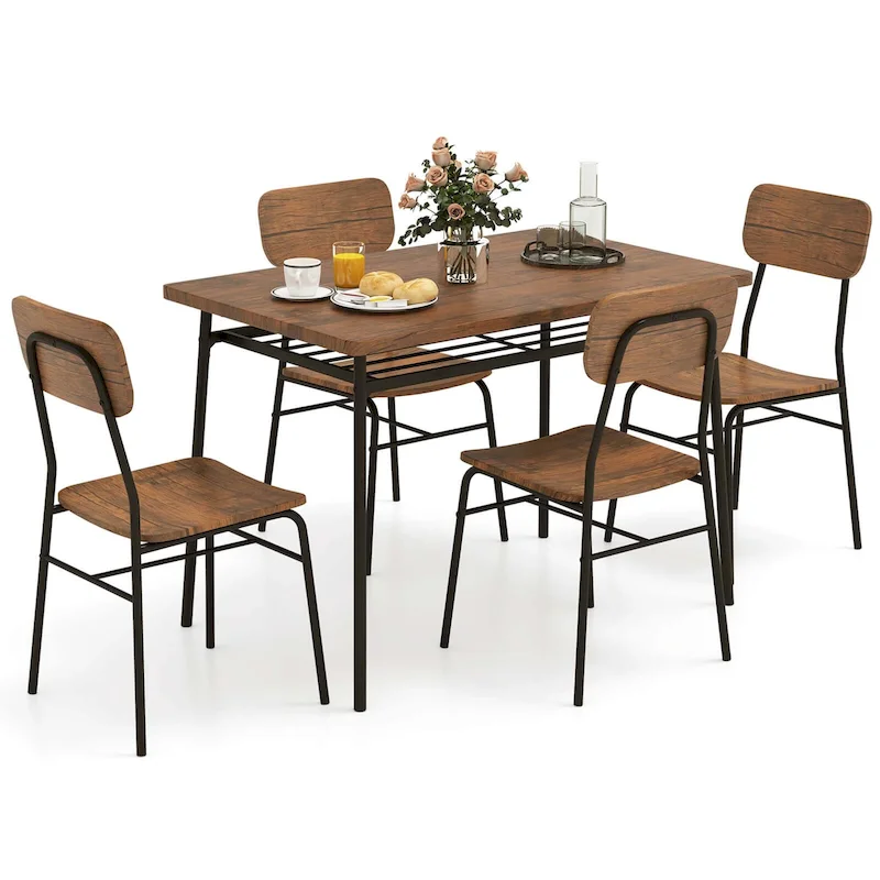 Costway 5 PCS Wood Square Kitchen Table & Chair Set with Metal Frame