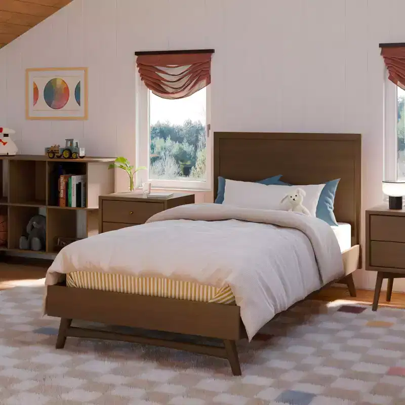 Mid-Century Modern Twin Platform Bed Frame – Solid Wood, Kids & Adults