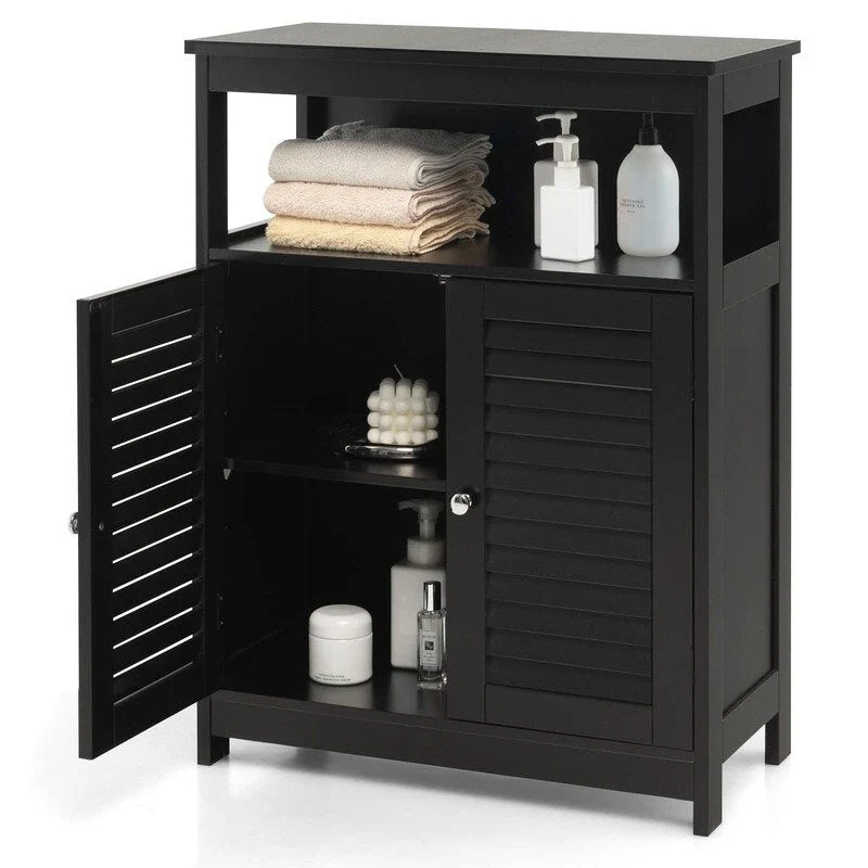 White / Grey / Black Louvered Floor Storage Cabinet, 1-Person Assembly