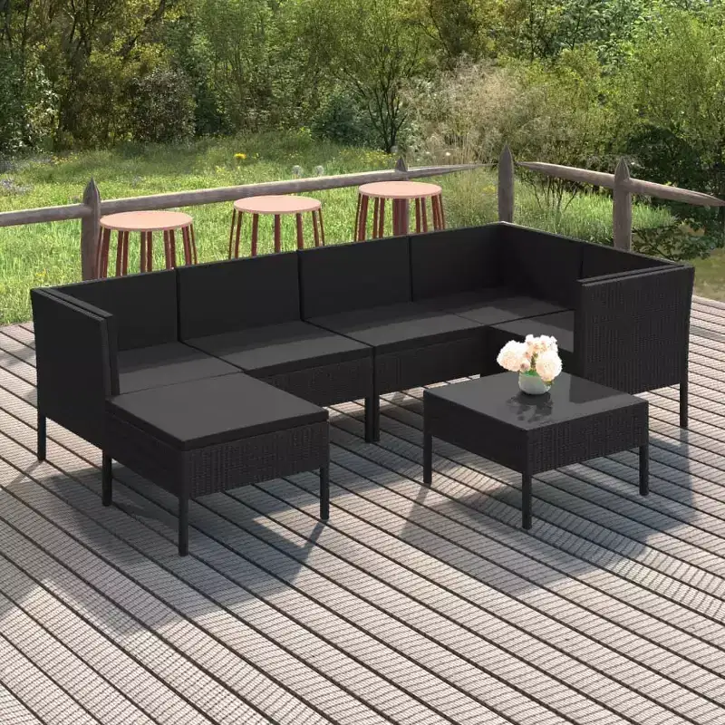 vidaXL 7-Piece Outdoor Patio Lounge Set - Weather-Resistant Poly Rattan Backyard Furniture with Comfortable Cushions and Removable Covers - Black