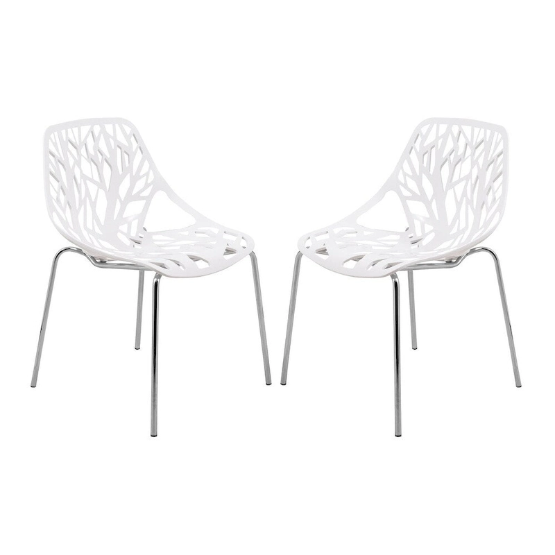 Asbury Stackable Dining Chair with Chrome Legs (Set of 2) Modern Cut-Out Design Backrest Side Chair
