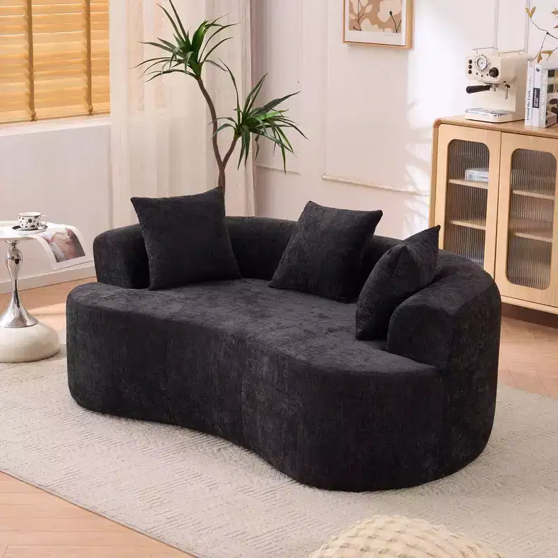 Modern Crescent-shaped Low-back Sofa Couch with Deep Cushions & Pillows,Chenille Fabric Futon Couch for Living Room,Apartments