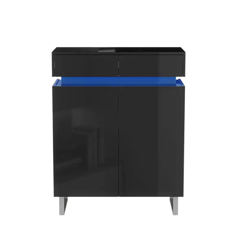 Karl Home 30.7 W High Gloss PET 2 Drawer 2 Door Shoe Cabinet with Light