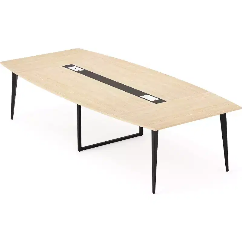 Lantine 8FT Conference Table, Boat Shaped Meeting Table with Rectangle Grommet, Modern Seminar Boardroom Table for Office