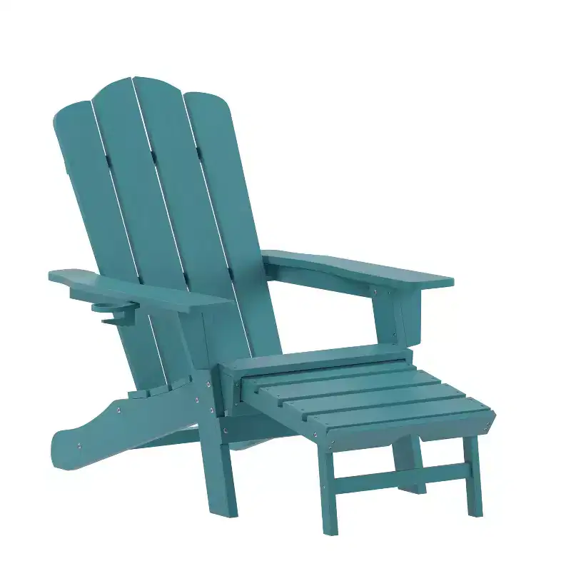Merrick Lane Adirondack Chair with Cup Holder and Pull Out Ottoman, All-Weather HDPE Indoor/Outdoor Lounge Chair