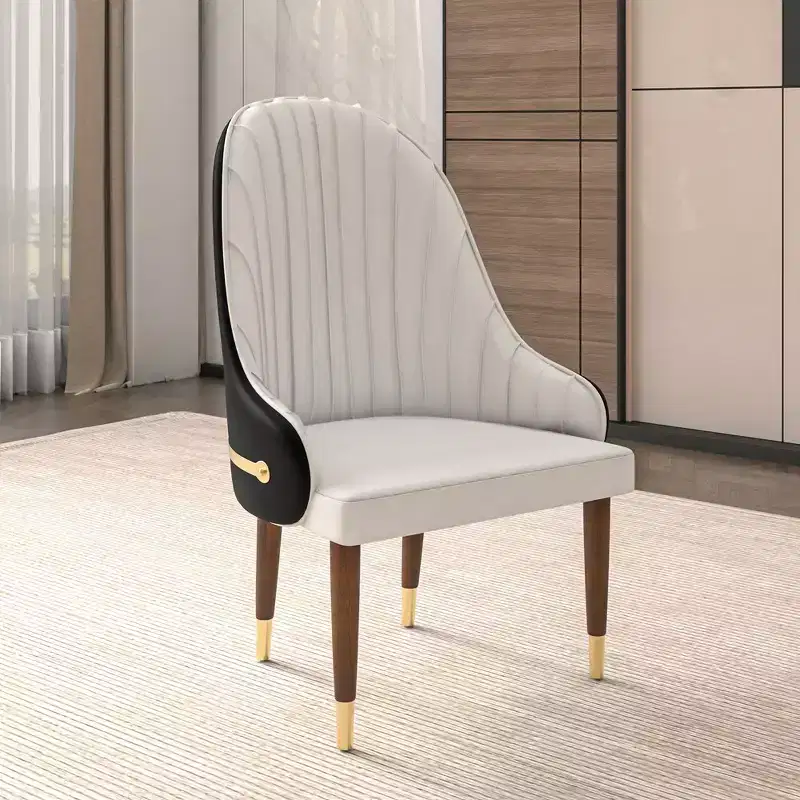 High-Back Dining Chair, Vegan Leather Ripple Back, Rubberwood Frame & Gold Accents, 330 lb