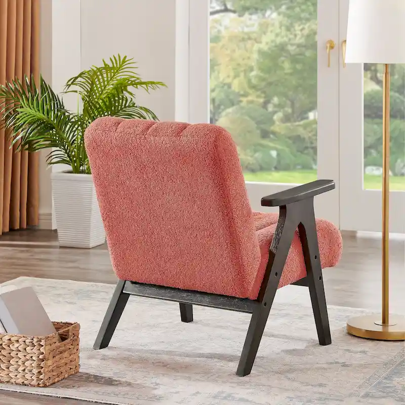 Roundhill Furniture Rella Modern Teddy Sherpa Fabric Accent Chair with Espresso Wood Frame