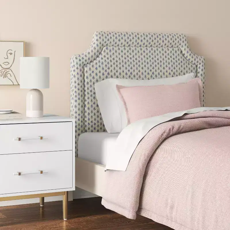 Twin Notched Border Stick-on-the-Wall Headboard, Plush Upholstered, Easy Install