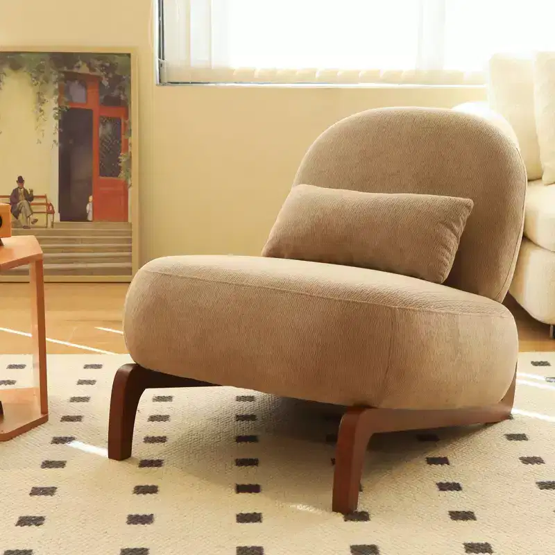TUYOHW Velvet Accent Chair with Wood Legs,Modern Armless Upholstered Side Chair with Pillow,Reading Chair for Apartment,Living Room,Bedroom