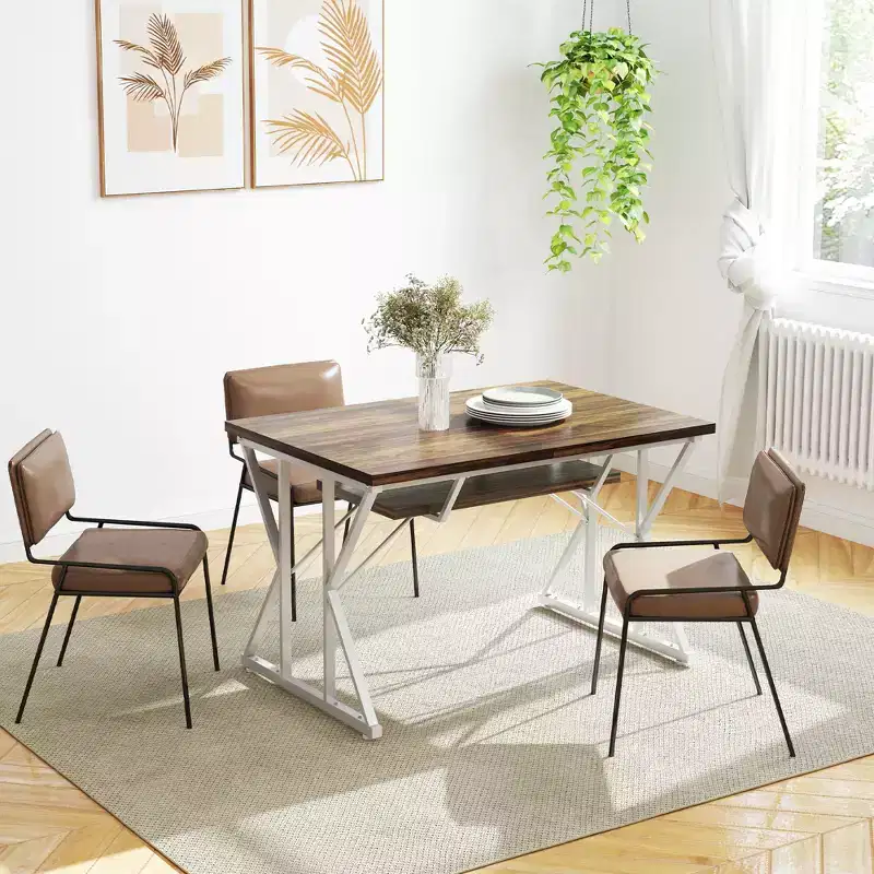 HOMCOM 63-47 Expandable Dining Table for 4-6 People, Farmhouse Extendable Dining Room Table with Trestle Base, Kitchen Table