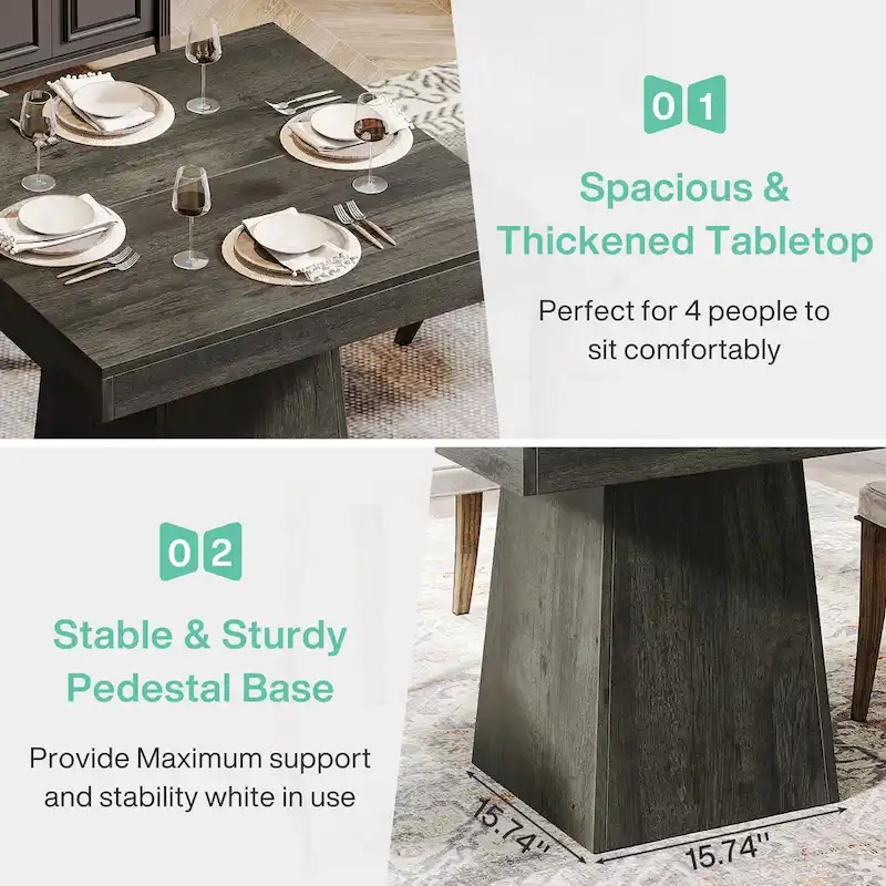 31.5 Inch Square Dining Table, Wood Kitchen Table Small Dinner Table Farmhouse Dining Room Table