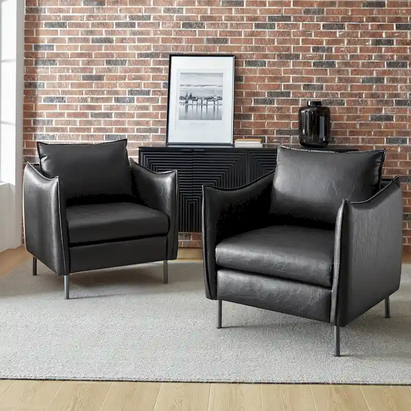 Jaime Modern Vegan Leather Accent chair with Metal Legs Set of 2 by HULALA HOME