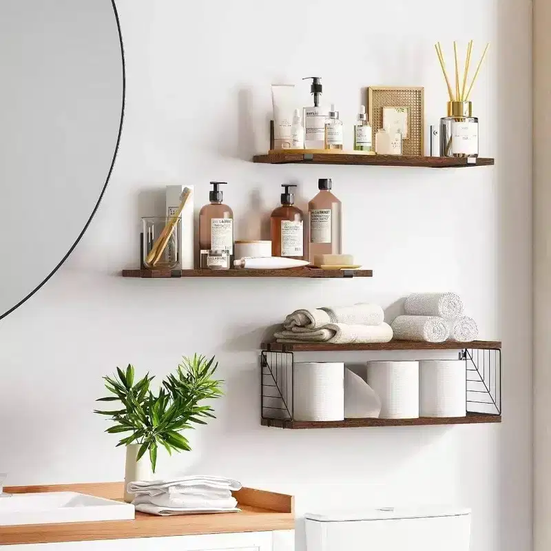 3+1 Tier Bathroom Floating Shelves Over Toilet 15.8in Farmhouse Rustic Wood Shelves Wall Decor for Bathroom Living Room
