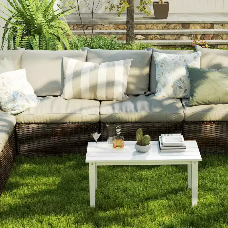 All-Weather Outdoor Patio Coffee Table with Slatted Tabletop