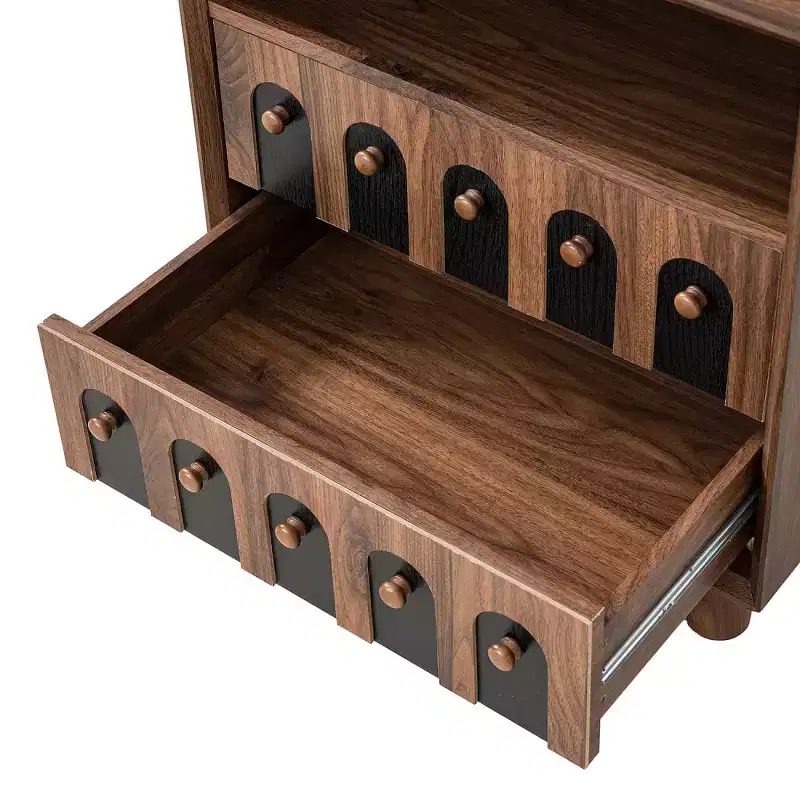 Mid-Century Nightstand with Charging Station & 2 Drawers