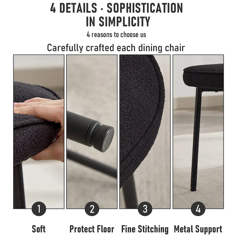 XINMICS Dining Chairs with Curved Backrest, Modern Fabric Upholstered Boucle Kitchen Dining Room Chairs Set of 2/4/6