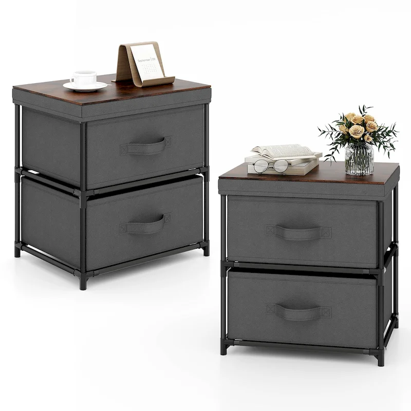 2 Drawer Dresser Fabric Storage Organizer Nightstand