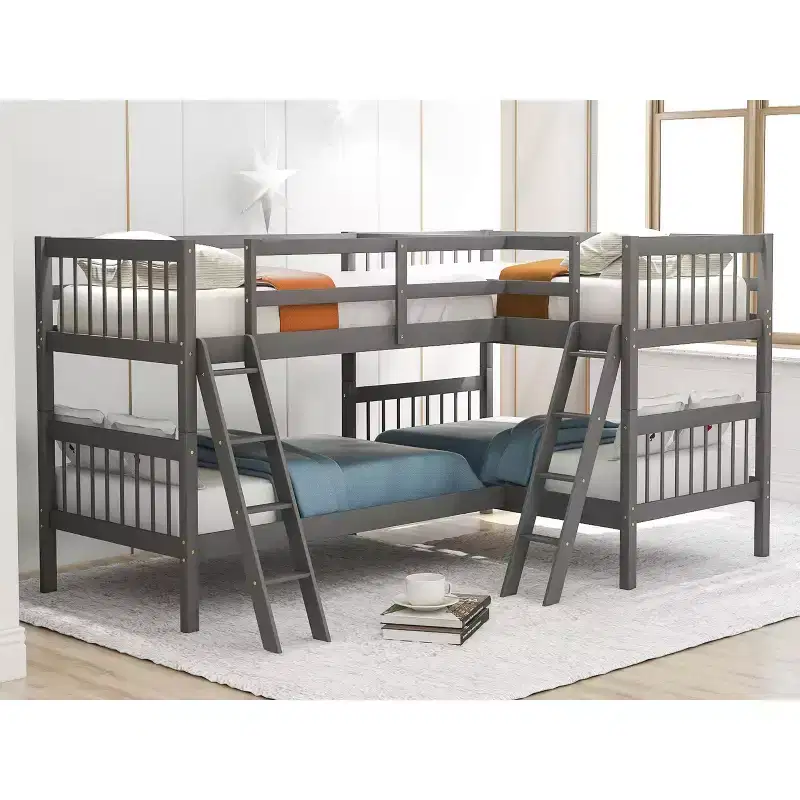Whisen Twin-Over-Twin L-Shaped Bunk Bed with Ladder