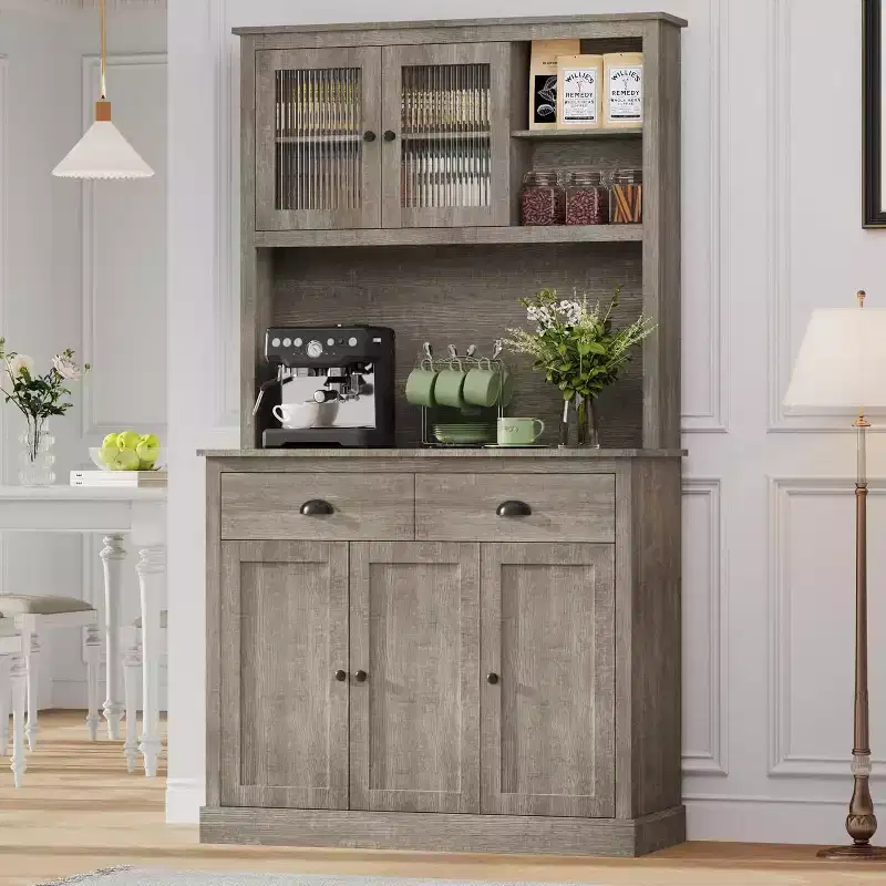 71 Tall Kitchen Pantry Storage CabinetModern Kitchen Hutch Cabinet with Microwave Stand for Dining Room Kitchen