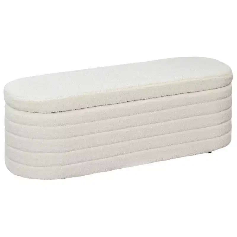 HOMCOM End of Bed Bench, Teddy Fleece Upholstered Storage Bench with Wood Frame for Living Room, Hallway, Bedroom, Cream White