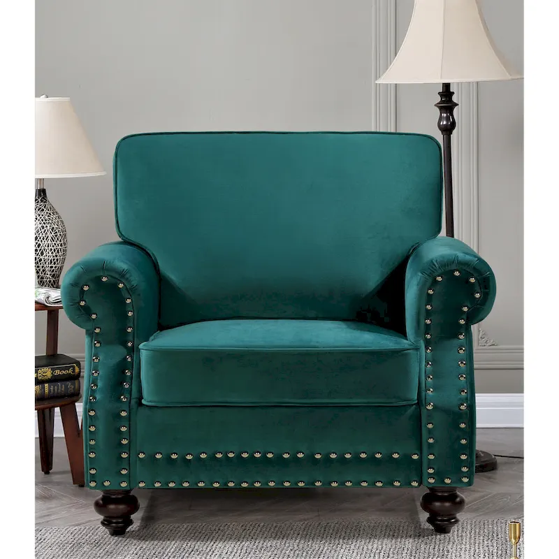 Ramos Nailhead Velvet 3-Piece Set-Loveseat Sofa and Chair
