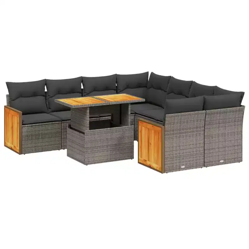 vidaXL 9 Piece Patio Sofa Set with Cushions Poly Rattan