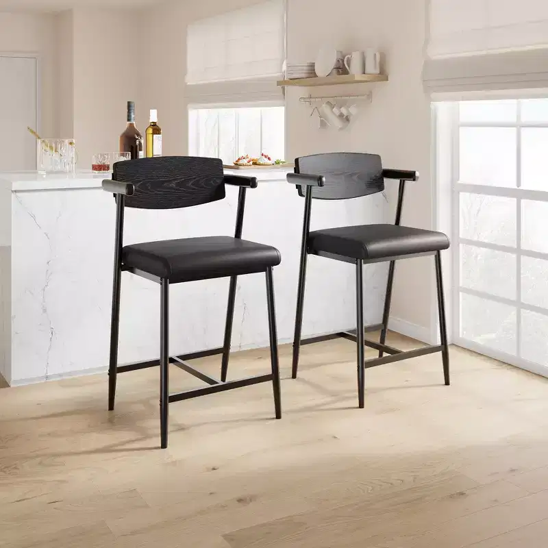 Set of 2/4 Counter Height Bar Stool with Back & Upholstered Wider Seat for Kitchen Island, Easy Assembly