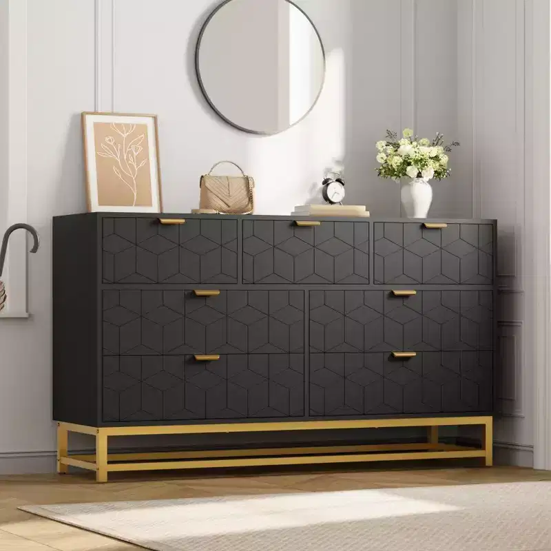 Dresser for Bedroom, 53.5 Wide Dresser Organizer, 7 Drawer with Golden Metal Handle and Legs, Modern Chest of Drawers for Closet, Hallway