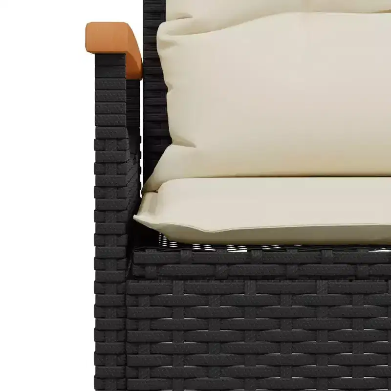 vidaXL Patio Bench with Cushions 45.7x24.6x29.1 Black Poly Rattan - Black