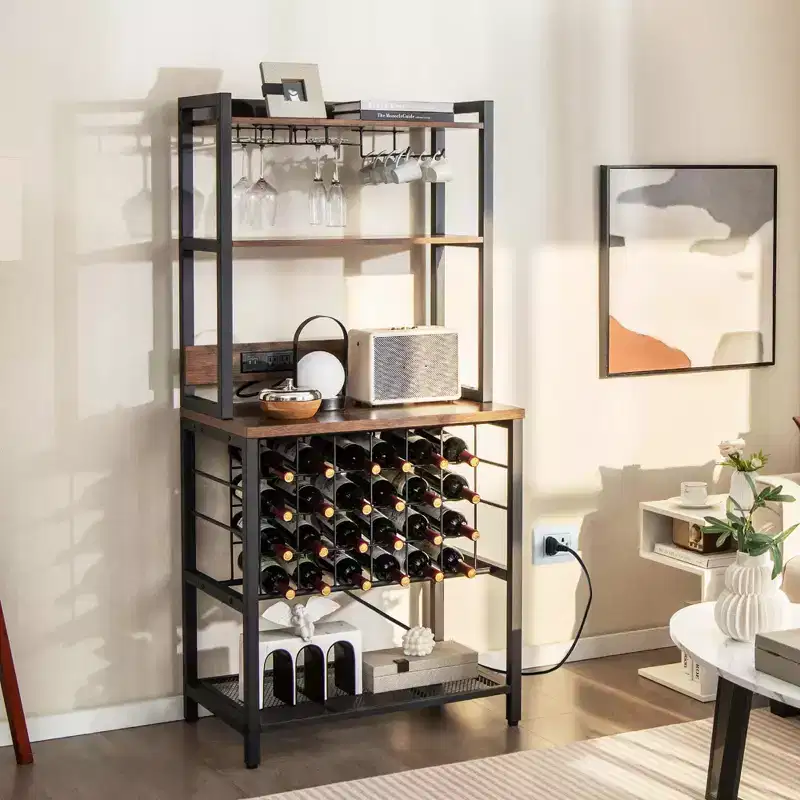 Costway Wine Bar Cabinet with 4 Tier Storage Shelves Glass Holders Bottle Racks Industrial