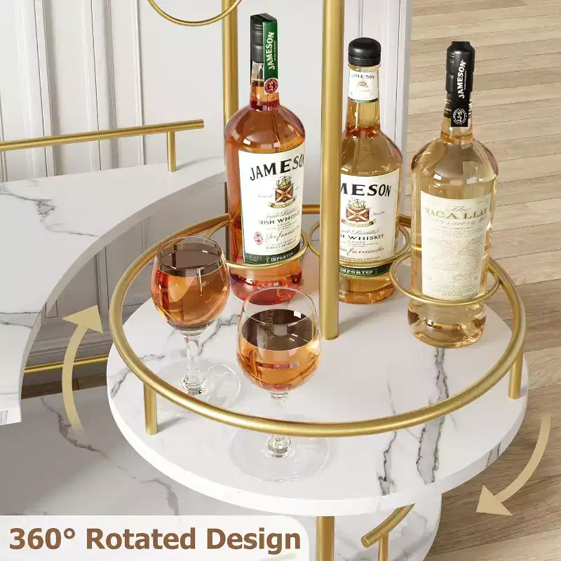 Acekool 4-Tier Bar Cart with Wine Rack and Glass Holder, Mobile Serving Cart on Wheels for Kitchen Dining Living Room, Gold+White