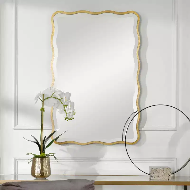 36 x 24 Scalloped Wood Gold Wall Mirror