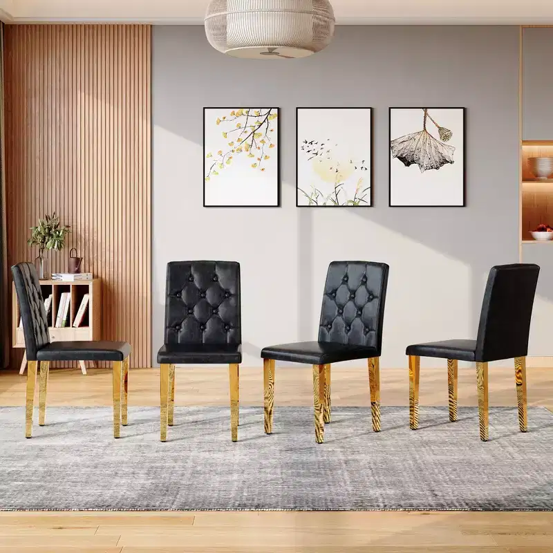 TUYOHW Armless Dining Chairs,Faux Leather Upholstered Kitchen Chairs with Adjustable Anti Slip Feet,Metal Dininig Room Chairs
