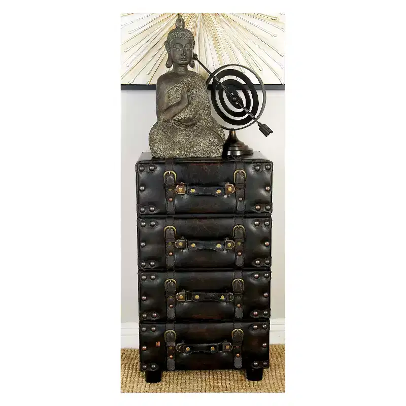 Wood Stacked Side Chest Dark Java - Rubberwood Frame, No Assembly Required, 4-Drawer Dresser