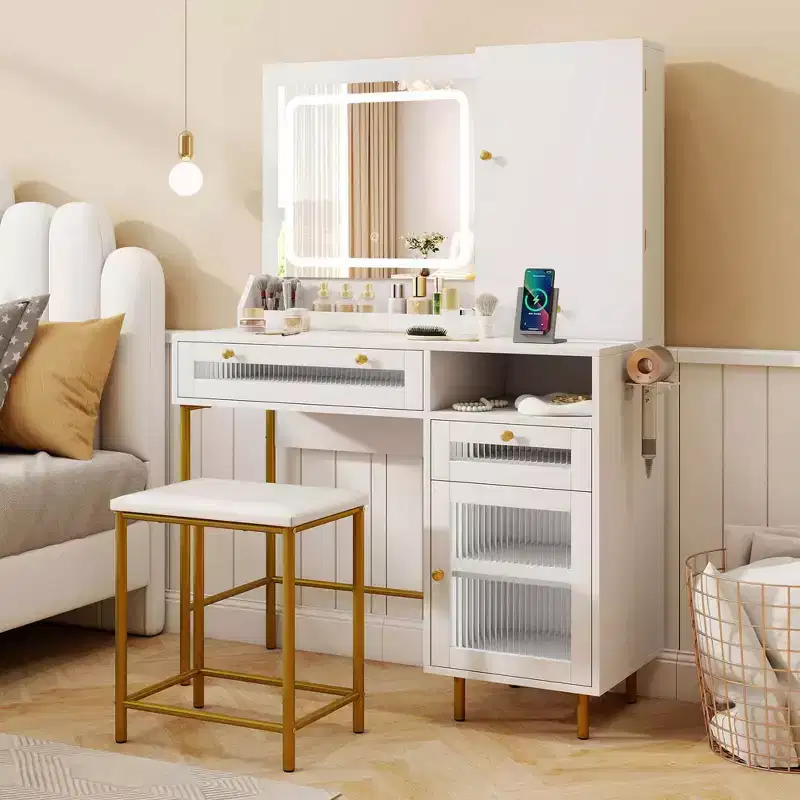 Costway Vanity Set with Mirror and Lights 3 Lighting Modes & Adjustable Brightness