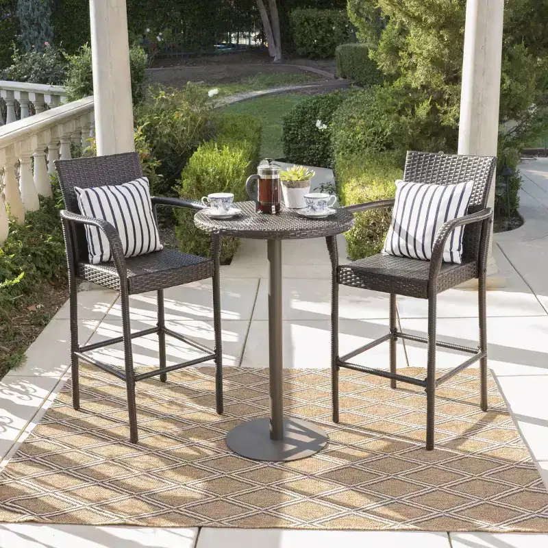 GDFStudio Barnby Outdoor Wicker and Iron 3 Piece Bar Set